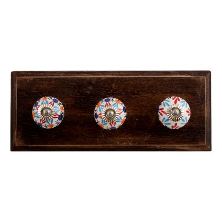 Red Blue Clover Ceramic Wooden Hooks